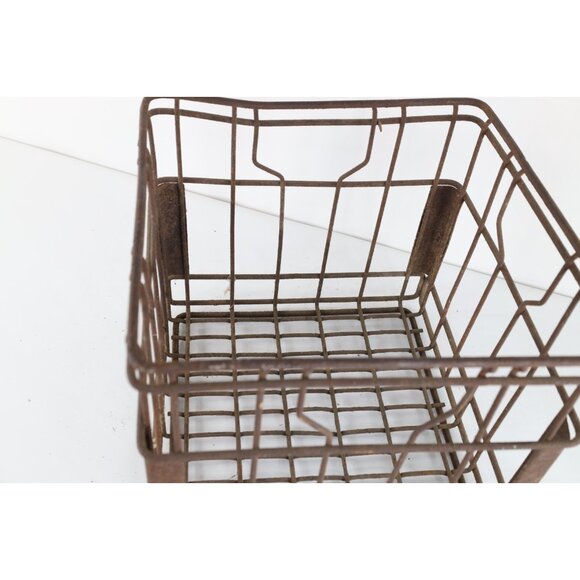 Vintage 40s 50s Distressed Steel Milk Crate Holder Country Farmhouse USA - Picture 4 of 9